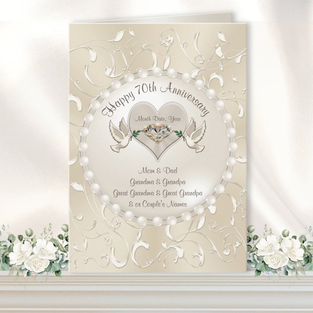 Glückliche Karten zum 70. Hochzeitstag für Eltern (Happy 70th Anniversary Card. Type in Your, 70th wedding anniversary wishes to parent, grandparents.)