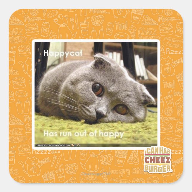 Glückliche Katze, aus Glück Quadratischer Aufkleber (Vorderseite)