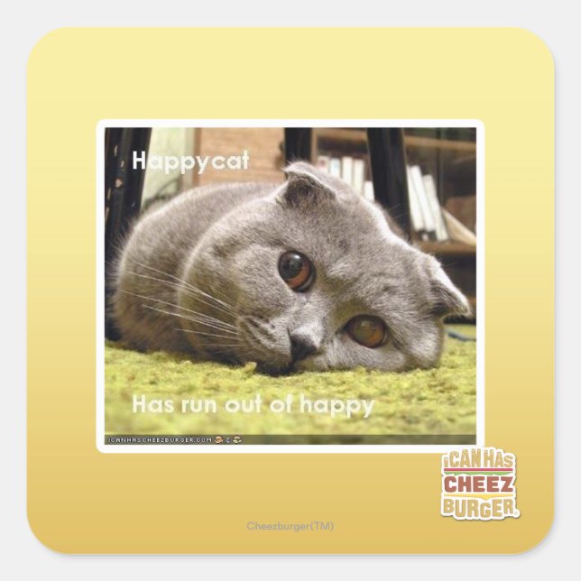 Glückliche Katze, aus Glück Quadratischer Aufkleber (Vorderseite)