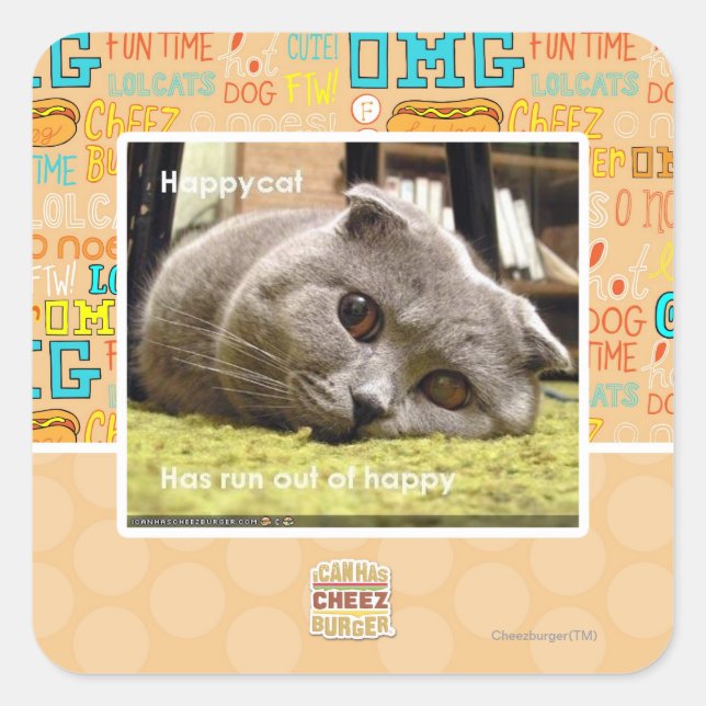 Glückliche Katze, aus Glück Quadratischer Aufkleber (Vorderseite)