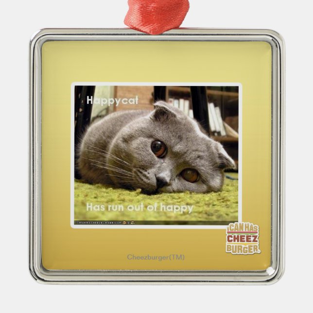 Glückliche Katze, aus glücklichem heraus Silbernes Ornament (Vorne)