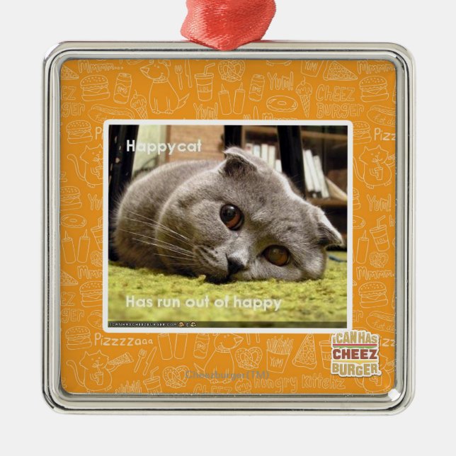 Glückliche Katze, aus glücklichem heraus Silbernes Ornament (Vorne)