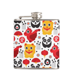 Glückliche Katze, Drache und Panda der China Flachmann