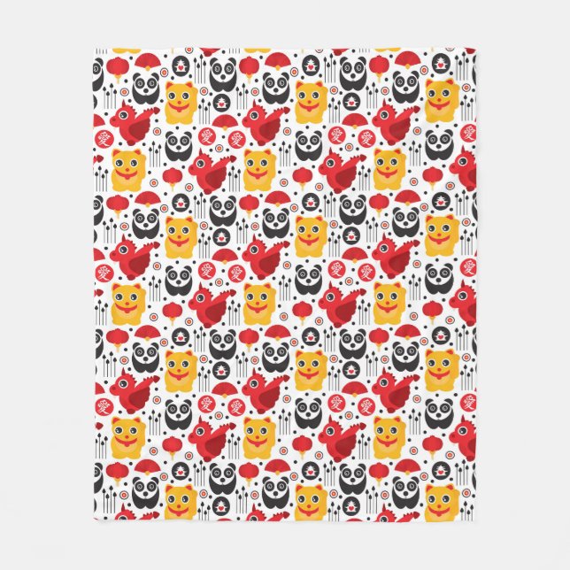 Glückliche Katze, Drache und Panda der China Fleecedecke (Vorderseite)