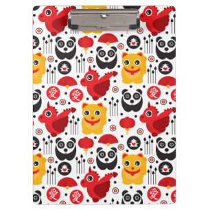 Glückliche Katze, Drache und Panda der China Klemmbrett