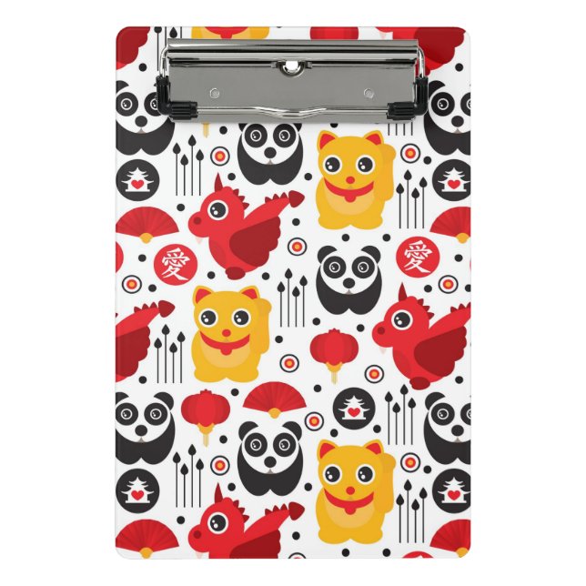 Glückliche Katze, Drache und Panda der China Mini Klemmbrett (Vorderseite)