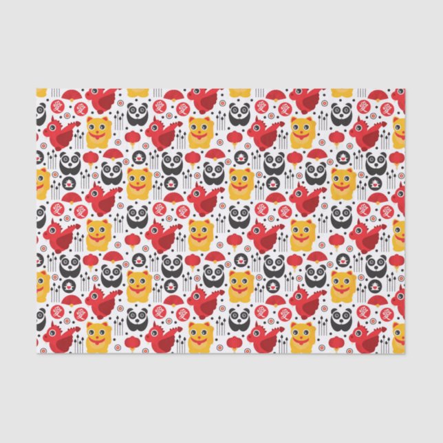 Glückliche Katze, Drache und Panda der China Seidenpapier (Vorderseite)