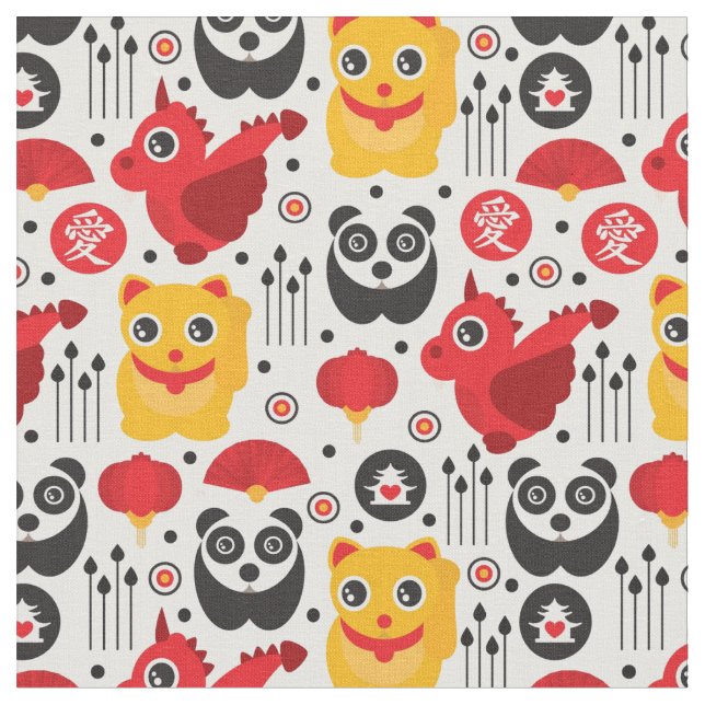 Glückliche Katze, Drache und Panda der China Stoff (Nahaufnahme)