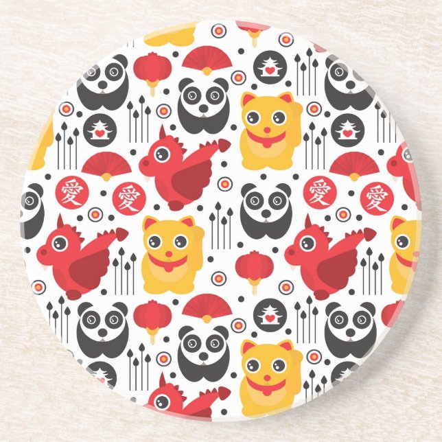 Glückliche Katze, Drache und Panda der China Untersetzer (Vorne)