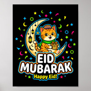 Glückliche Katze Eid Mubarak für muslimische Kinde Poster
