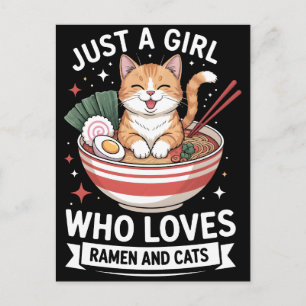 Glückliche Katze in Ramen-Schale mit Nudeln und Es Feiertagspostkarte