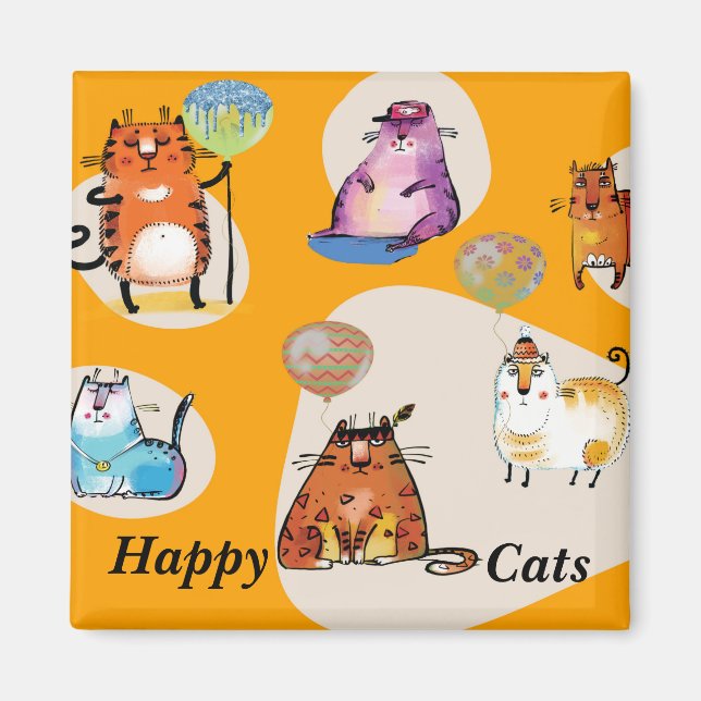 Glückliche Katze Magnet Goldfarben (Vorne)