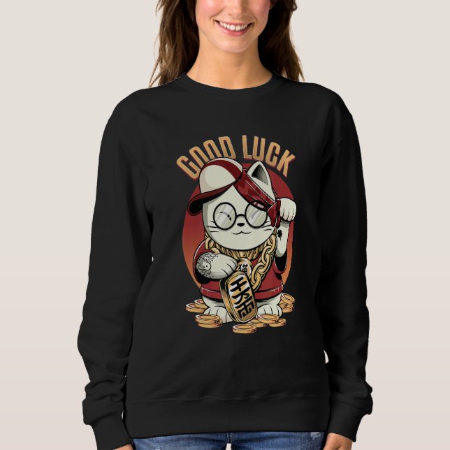 Glückliche Katze Maneki Neko Traurige Ästhetik Edg Sweatshirt (Vorderseite)