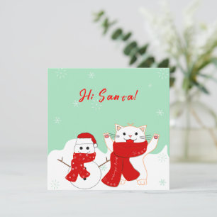 Glückliche Katze mit Schneemann Süße Weihnachts- Feiertagskarte