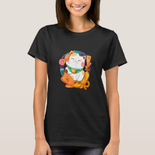 Glückliche Katze Und Fisch Klein Damen T-Shirt