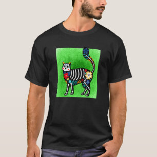 Glückliche Katze Zucker Schädel Calavera Dia De Lo T-Shirt
