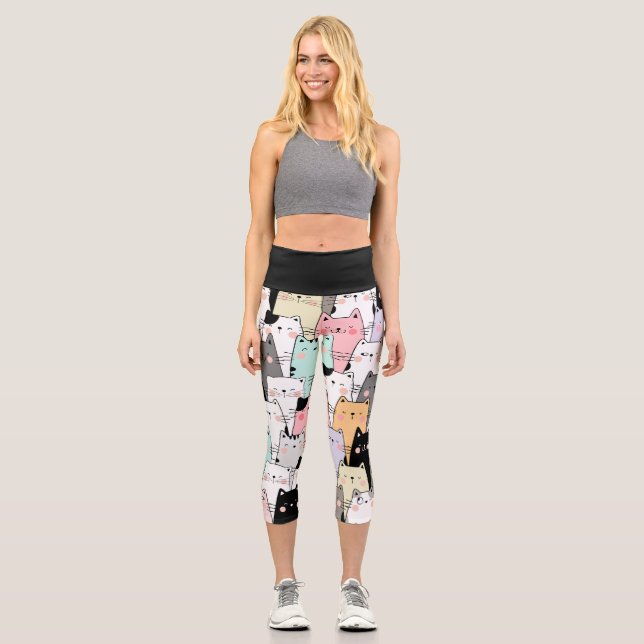 Glückliche Katzen Capri Leggings (Vorderseite)
