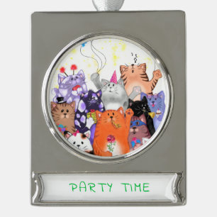 Glückliche Katzen Weihnachtsanhänger Benutzerdefin Banner-Ornament Silber