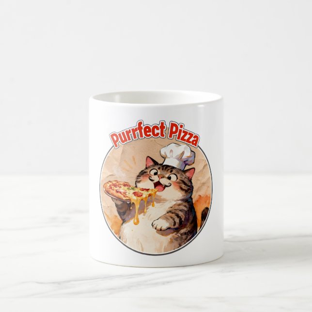 Glückliche Katzenköchin mit Pizza Kaffeetasse (Mittel)