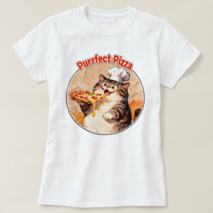 Glückliche Katzenköchin mit Pizza T-Shirt