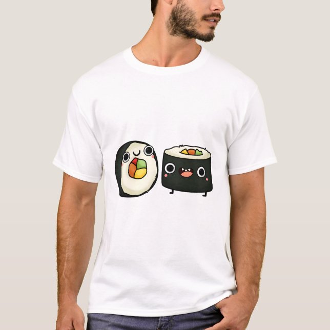 Glückliche Kawaii Sushi-Röllchen T-Shirt (Vorderseite)