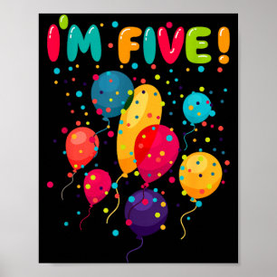Glückliche Kinder 5 fünf Geburtstagsfeier Ballons Poster