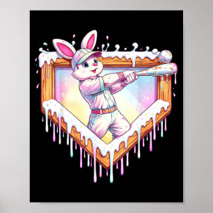 Glückliche Kinder Ostern Hase spielt Baseball Jung Poster