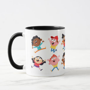 Glückliche Kinder Springen Farbige Cartoon Tasse