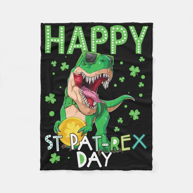 Glückliche Kinder St. Patrick's Day T-Rex Dinosaur Fleecedecke (Vorderseite)