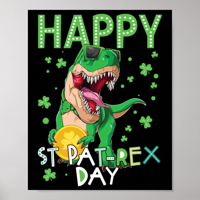 Glückliche Kinder St. Patrick's Day T-Rex Dinosaur Poster (Vorne)