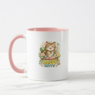 Glückliche Kitty Süße Blumenkaffeetasse Tasse