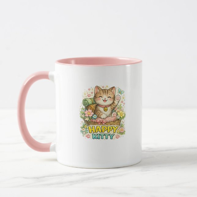 Glückliche Kitty Süße Blumenkaffeetasse Tasse (Links)