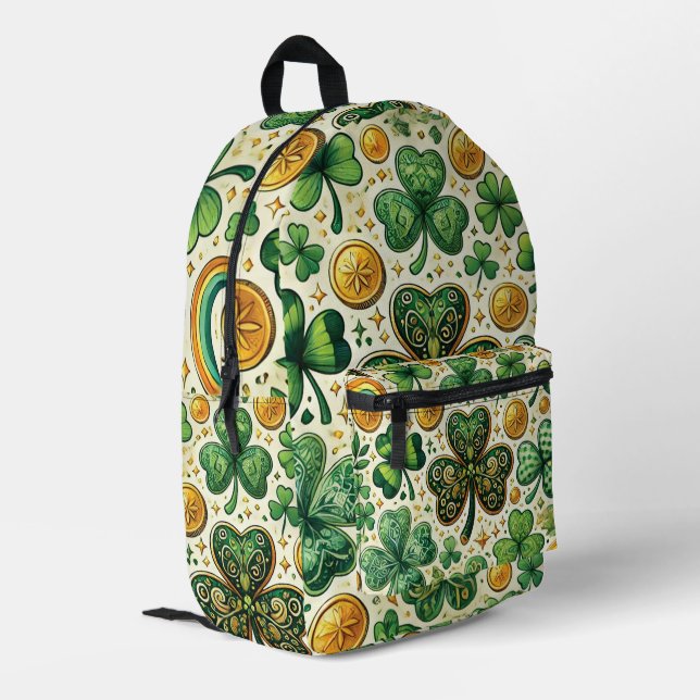 Glückliche Klee und Goldmünzen Bedruckter Rucksack (Rückseitige Ecke links)