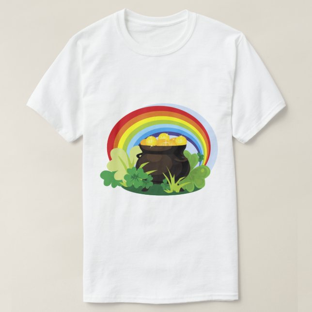 Glückliche Kleeblätter schließen Regenbogenpfropfe T-Shirt (Design vorne)