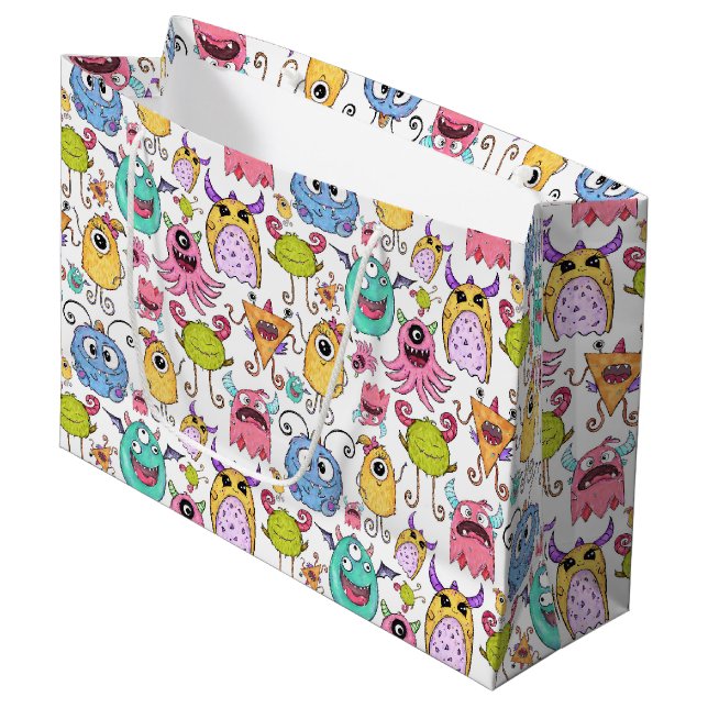 Glückliche kleine Monster  Große Geschenktüte (Vorderseite Schrägansicht)