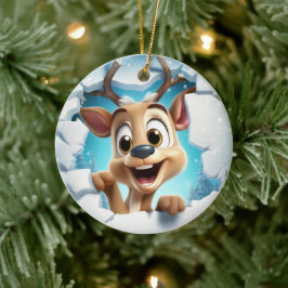 Glückliche kleine Rentiere, die den Winter genieße Keramik Ornament