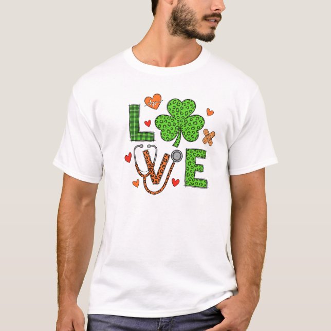 Glückliche Krankenschwester Liebe Shamrock Leopard T-Shirt (Vorderseite)