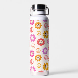 Glückliche lächelnde Blumen mit Friedenszeichen Be Trinkflasche
