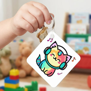 Glückliche lächelnde Kawaii-Cartoon-Katze mit Kopf Schlüsselanhänger