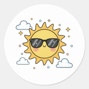 Glückliche lächelnde Sonne Cartoon - Minimalistisc Runder Aufkleber