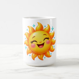 Glückliche lächelnde Sonne mit türkisen Sternen Kaffeetasse