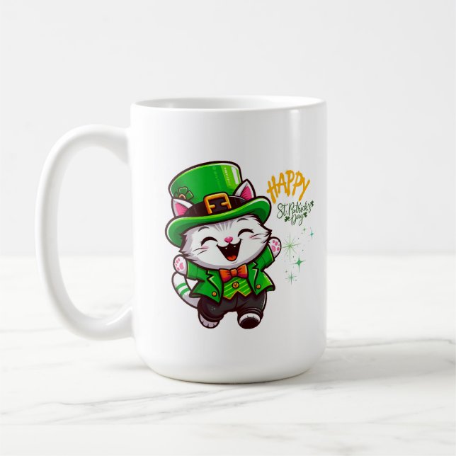 Glückliche Leprechaun-Katze Kaffeetasse (Links)