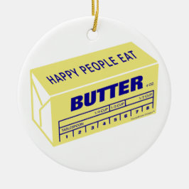 Glückliche Leute essen die Butter (blau) Keramik Ornament
