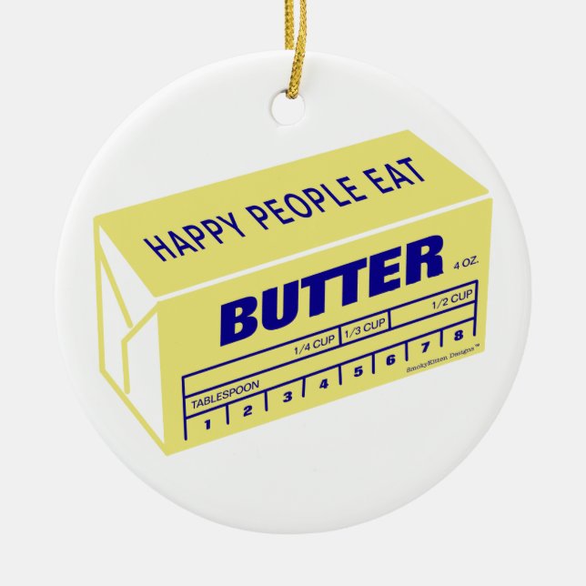 Glückliche Leute essen die Butter (blau) Keramik Ornament (Vorne)