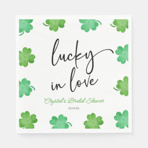 Glückliche Liebe Grüne Kleeblatt Hochzeitsshower Serviette