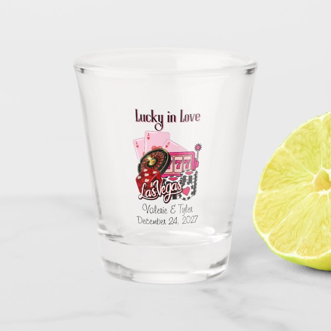 Glückliche Liebe Las Vegas Flitterwochen Schnapsglas (Vorderseite)