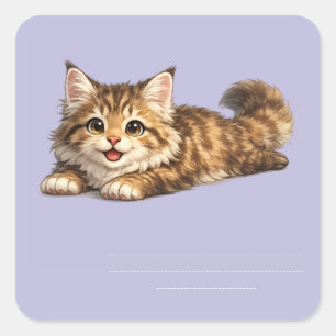Glückliche Maine Coon Katze Cozy Positive Vibes De Quadratischer Aufkleber