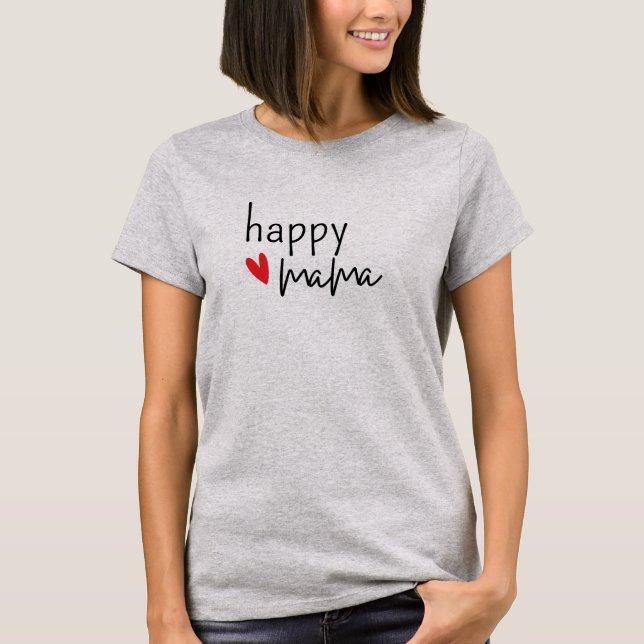Glückliche Mama Minimal Herz Design T-Shirt (Vorderseite)