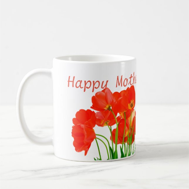 Glückliche Mama-verurteilen weiße Tassen-Tulpen Kaffeetasse (Links)