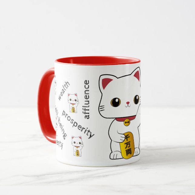 Glückliche Maneki-neko Katze Tasse (Vorderseite Links)